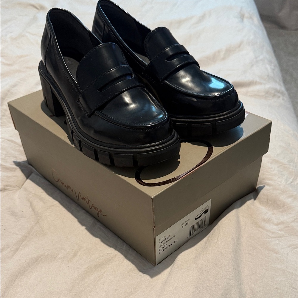 Crown Vintage Glossy Black Chunky Loafers